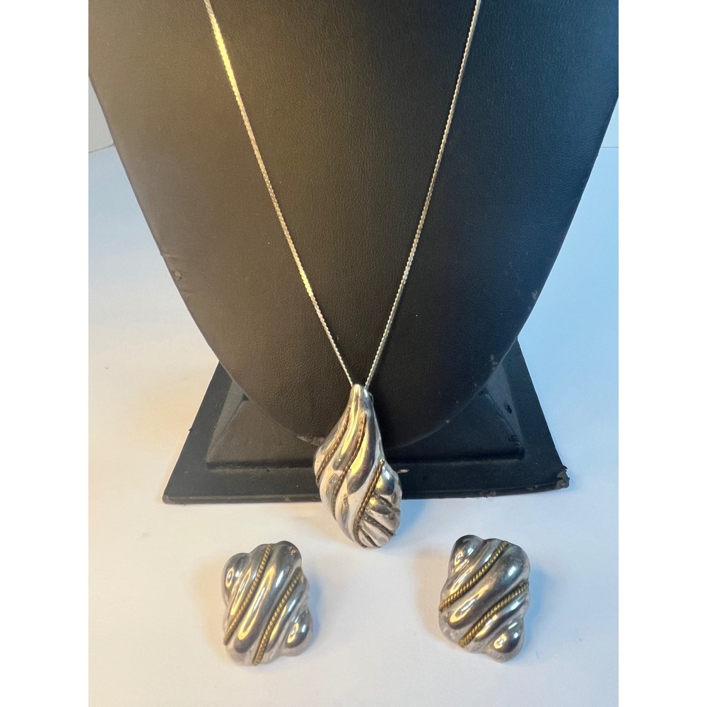 Vintage Sterling Silver 925 Mexico Pendant Brooch Necklace & Earrings Set